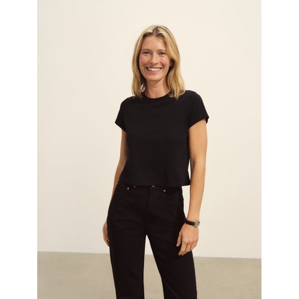 Buck Mason Pima Boxy Slim Crew T Shirt Womens Small Black Baby Tee Top